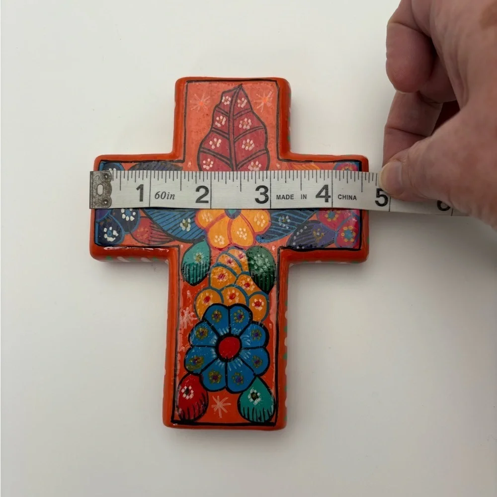 Colorful Novica Handmade in Mexico Floral Cross Wall Decor